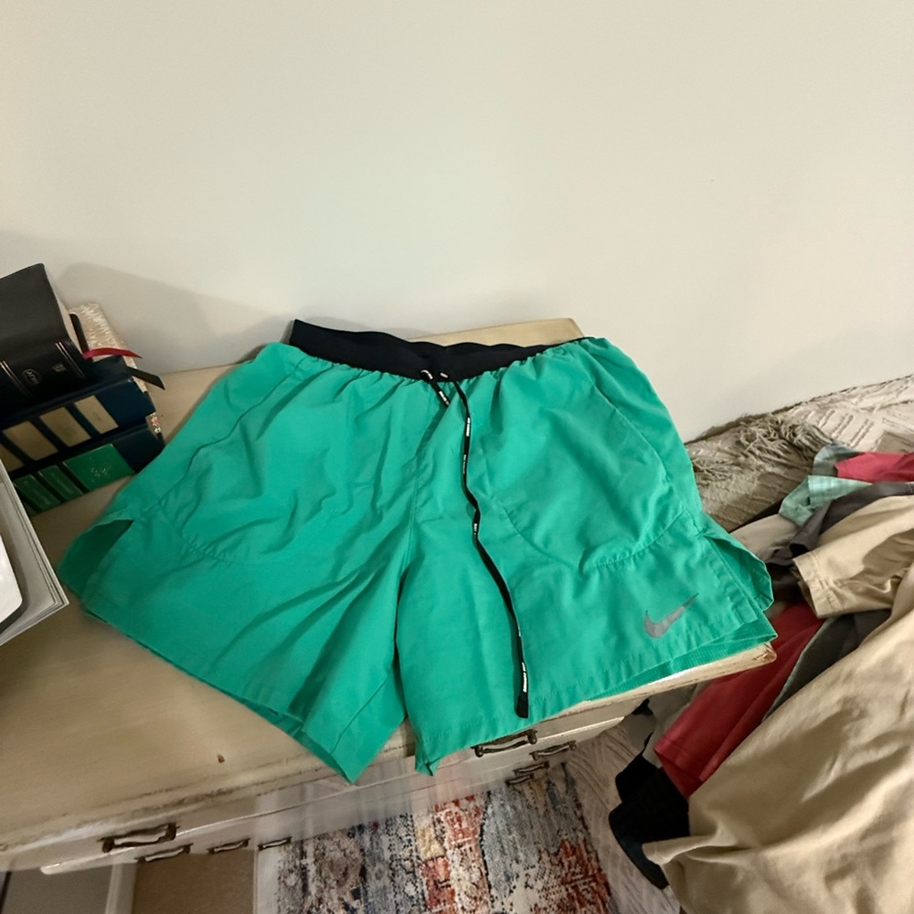 Nike Green Dri-FIT Shorts with Black Waistband and Liner, M